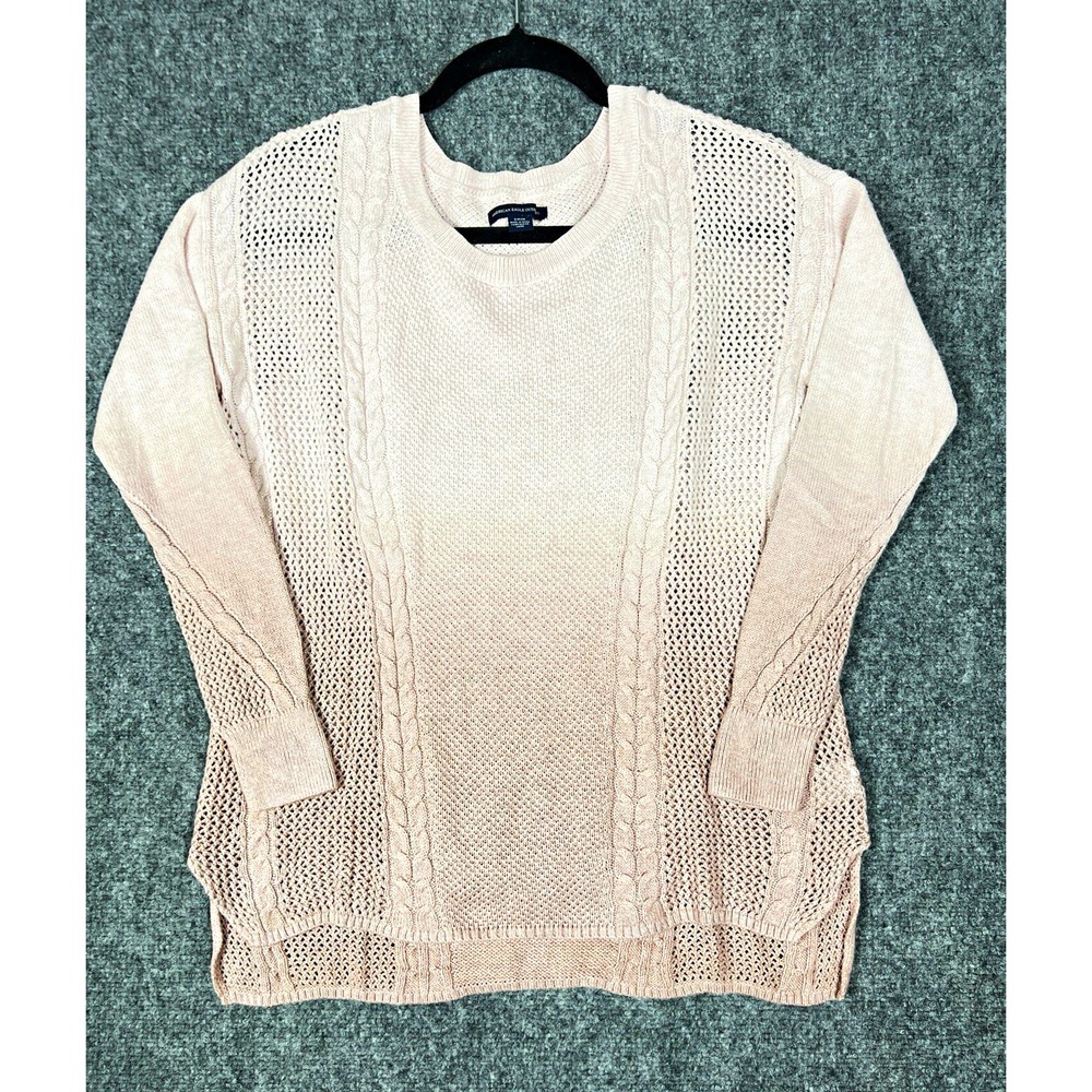 American Eagle Outfitters Pink Cable Knit Crewneck Pullover Sweater Womens S